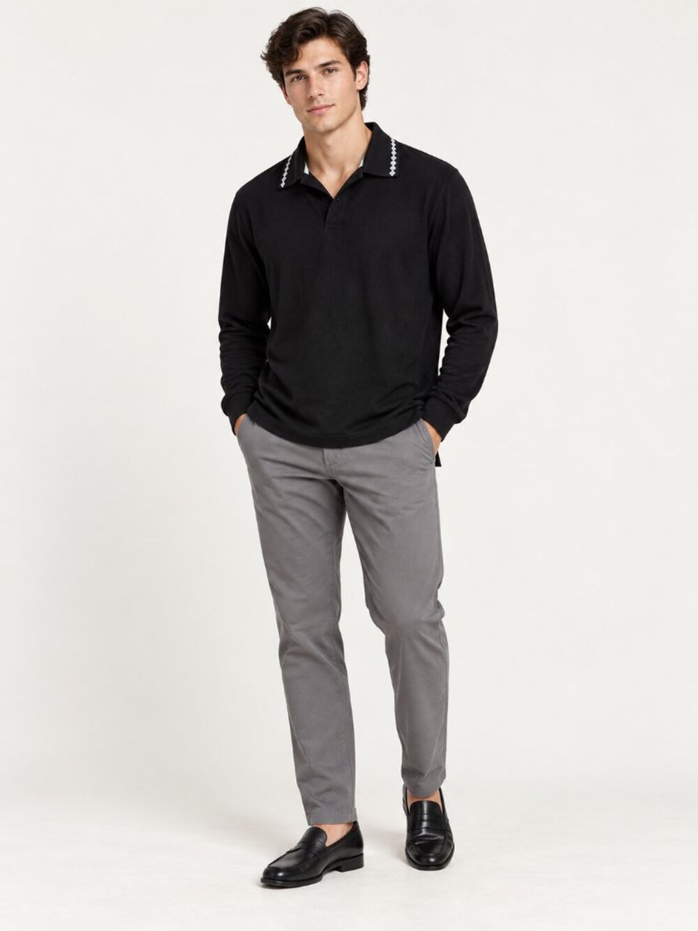 2/$30 Mens Ted Baker Long Sleeve Black Collard Shirt Size 6